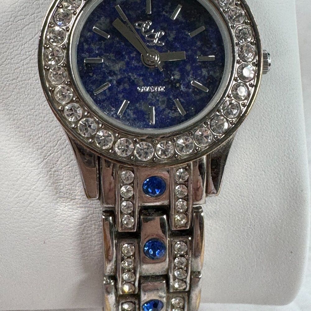 Glam Sapphire Blue Rhinestone Bracelet Watch Lapis Y2K  Style HSN Colleen Lopez - Picture 8 of 16